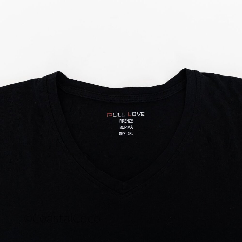 Set of 2 Supima Cotton Mens 3XL V-neck T-shirt Black Firenze Italian Classic Tee - Picture 4 of 9